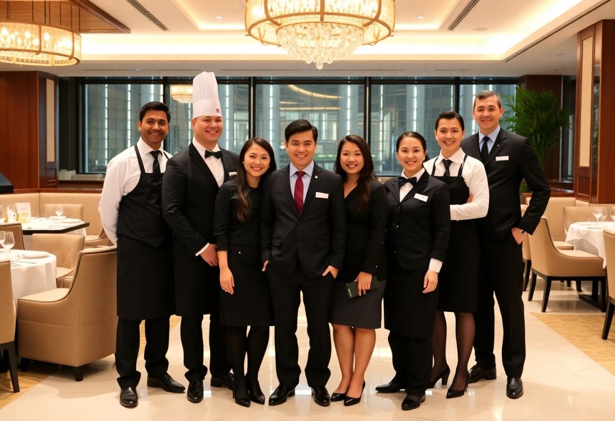 International hospitality professionals working in a luxury Australian hotel