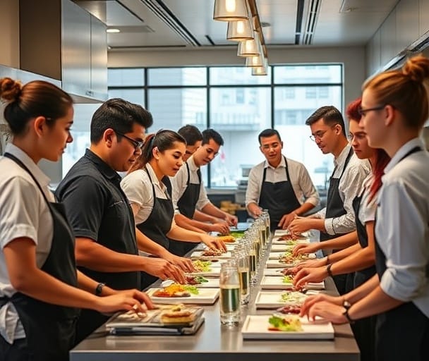 International hospitality trainees in an Australian restaurant and hotel training programme