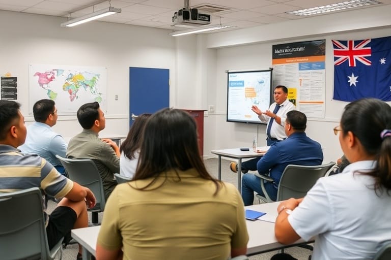 Filipino workers attending pre-departure training seminar